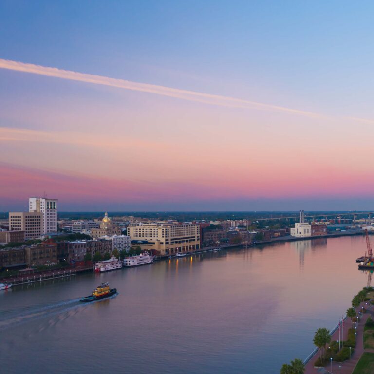 city of savannah at sunset